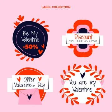 Flat valentine's day labels collection Stock Illustration