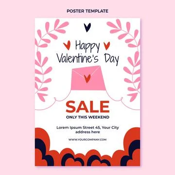 Flat valentine's day vertical poster template Stock Illustration