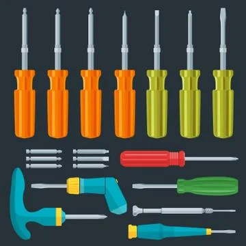 Flat various screwdrivers set Stock Illustration