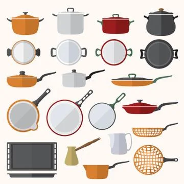 Flat various tableware set Stock Illustration