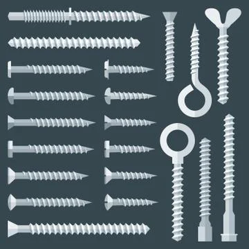 Flat various types screw set Stock Illustration