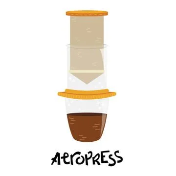 Flat vector aeropress. Alternative methods of brewing coffee. Coffee culture. Stock Illustration