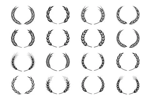 Flat Vector Agriculture Round Wheat, Cereal Wreath, Cereal Ear Set Isolated 스톡 일러스트