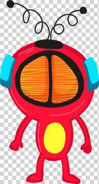 Flat vector alien is standing on transparent background showing orange eyes, Stock Illustration