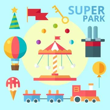 Flat vector amusement park with elements for infographic. Illustrazione stock