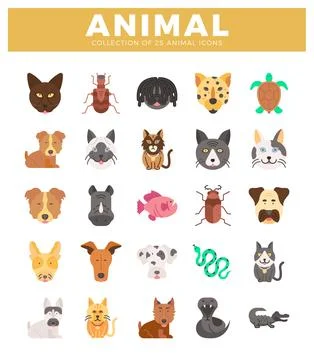 Flat vector animal icon collection for graphic design. イラスト素材