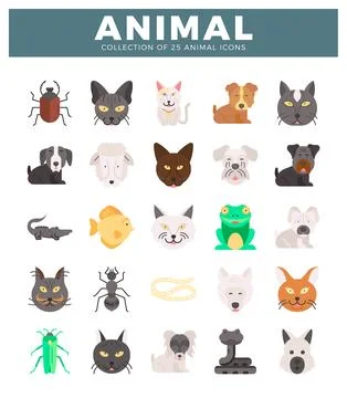 Flat vector animal icon set on white background Stock Illustration