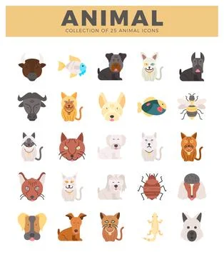 Flat vector animal icons collection on white background Illustrazione stock
