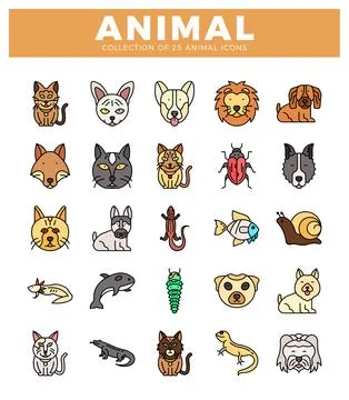 A flat vector animal icons with simple linework on a white background. Stock Illustration