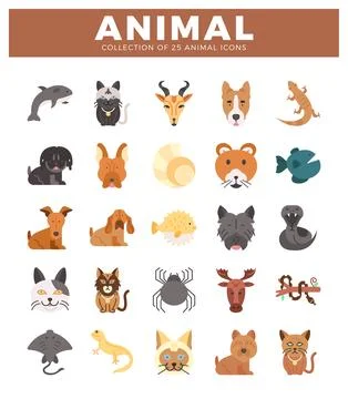 Flat vector animal icons on a white background. Stock Illustration
