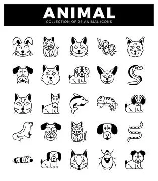 Flat vector animal icons on white background. Stock Illustration