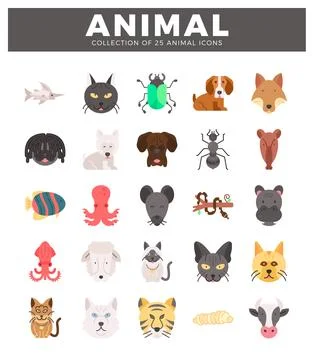 Flat vector animal icons on white background. Stock Illustration