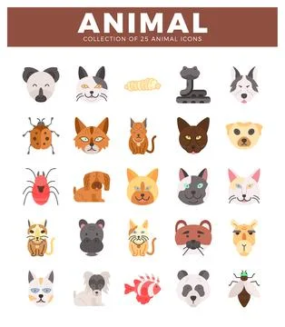 Flat vector animal icons on a white background. Stock Illustration