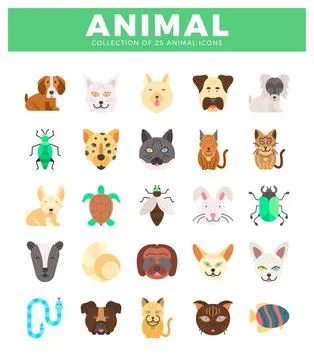 Flat vector animal icons on a white background Stock Illustration