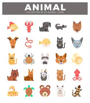 Flat vector animal icons on white background. Stock Illustration