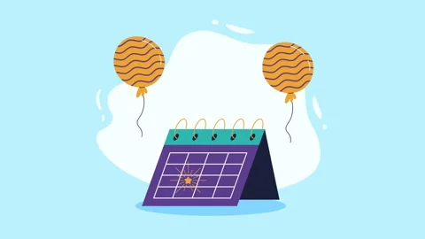 Flat vector animation of a desktop calendar with gold balloons celebrating .. 스톡 동영상 338422427