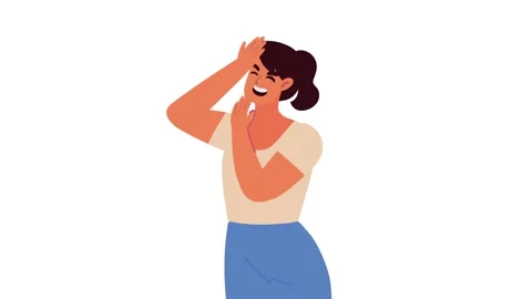 Flat vector animation of happy brunette woman laughing loudly with hands on.. Stock-Footage 338312268
