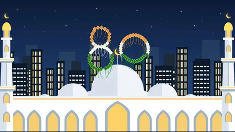 Flat vector animation of indian city celebrating 80 years of freedom. 4K Stock Footage 340514747
