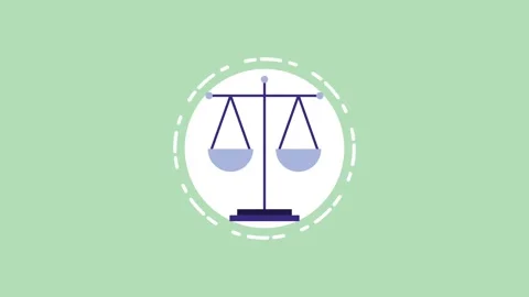 Flat vector animation of a justice scale icon moving on a light green backg.. 動画素材 338425740