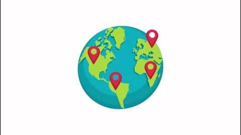 Flat vector animation of a world map globe with multiple animated pin locat.. Stock Footage 339112023