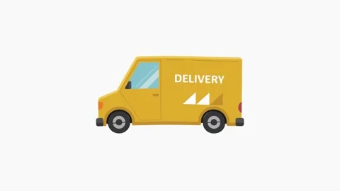 Flat Vector Animation of a Yellow Delivery Van Driving on a White Background 스톡 동영상 333698488