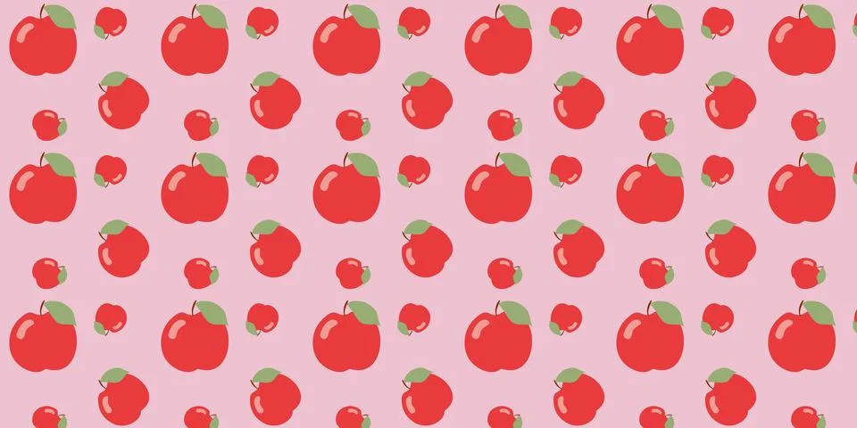 Flat Vector Apple Seamless pattern. Color Fruit background Cartoon Illustra.. Stock Illustration