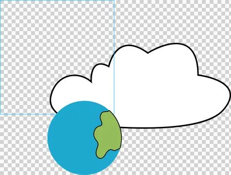 Flat vector art is showing cloud overlapping globe with green land on clear Stock Illustration