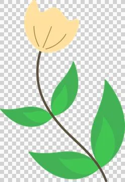 Flat vector art is showing yellow flower with green leaves on curved stem on Stockillustratie