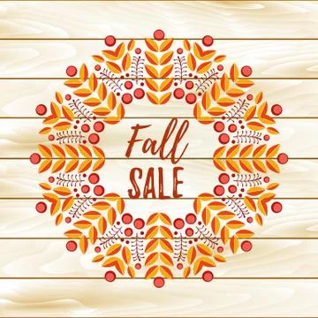 Flat vector autumn illustration. Background with Fall leaves and berries. Forest Stock Illustration