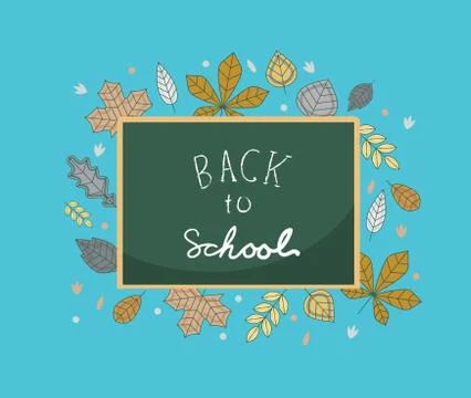 Flat vector Back To School background with Lettering and autumn fall leaves a Illustrazione stock