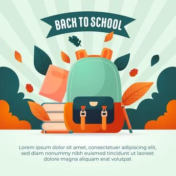 Flat vector back to school background with backpack Stock Illustration