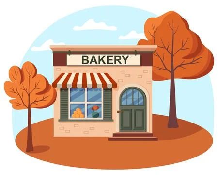 Flat vector bakery shop cartoon illustration Stock Illustration
