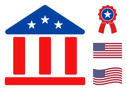 Flat Vector Bank Building Icon in American Democratic Colors with Stars Ilustración de archivo