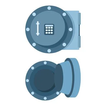 Flat vector of bank safe door with keypad lock in open and closed positions Stock Illustration