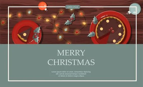 Flat vector banner Merry Christmas. Cartoon Christmas template with festive Stock Illustration