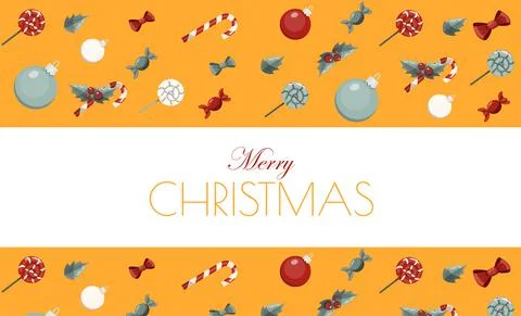 Flat vector banner Merry Christmas. Cartoon Christmas template with festive Stock Illustration
