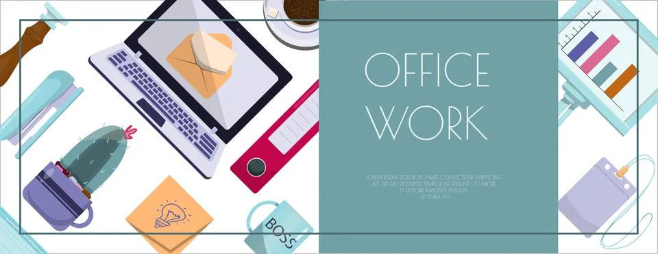 Flat vector banner template for office, business solutions, startup, time Stock Illustration