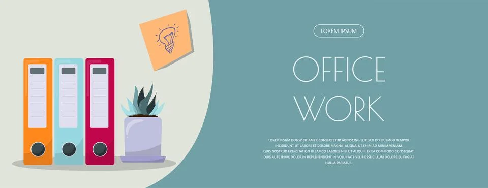 Flat vector banner template for office, business solutions, startup, time Stock Illustration