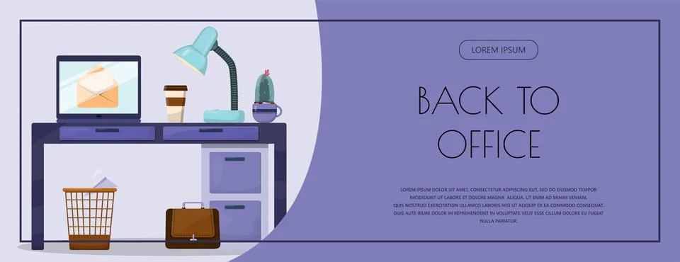 Flat vector banner template for office, business solutions, startup, time Stock Illustration