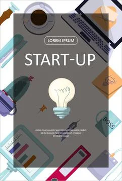 Flat vector banner template for office, business solutions, startup, time Stock Illustration