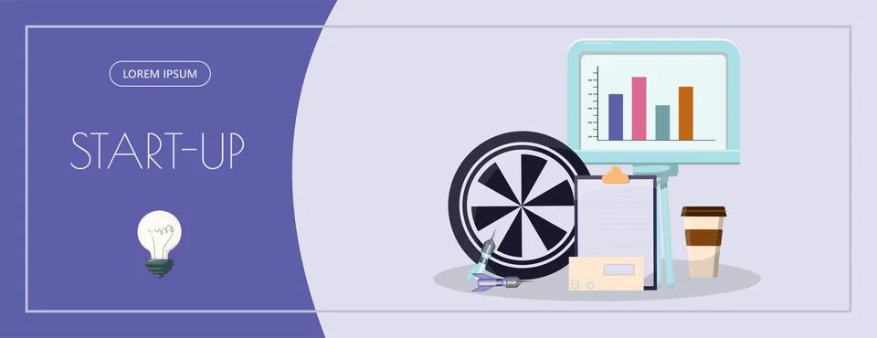 Flat vector banner template for office, business solutions, startup, time Stock Illustration
