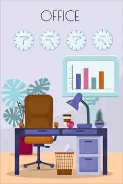 Flat vector banner template for office, business solutions, startup, time Stock Illustration