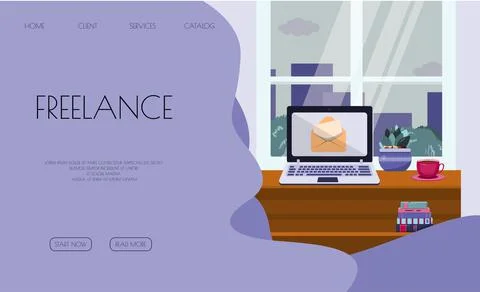 Flat vector banner template for office, business solutions, startup, time Stock Illustration
