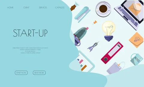 Flat vector banner template for office, business solutions, startup, time Stock Illustration