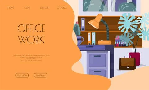 Flat vector banner template for office, business solutions, startup, time Stock Illustration