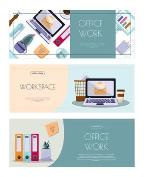 Flat vector banner template for office, business solutions, startup, time Stock Illustration