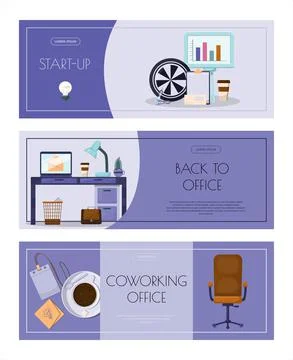 Flat vector banner template for office, business solutions, startup, time Stock Illustration