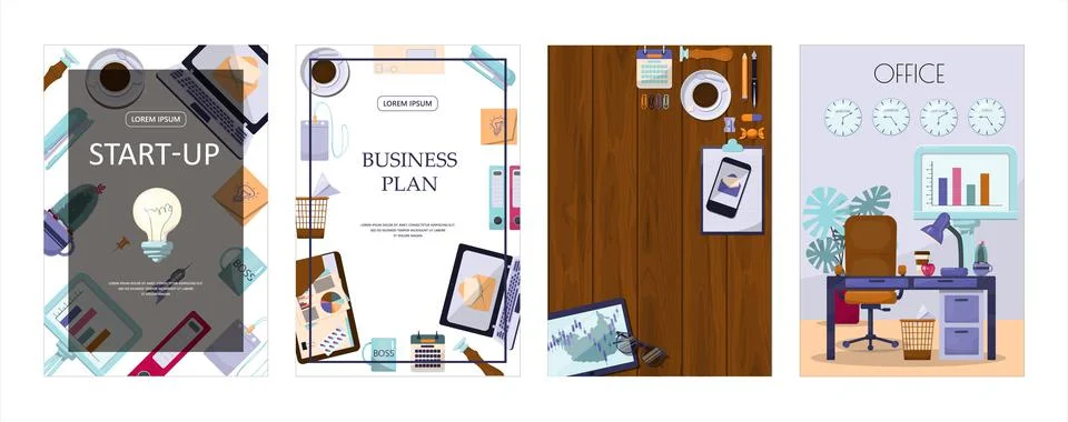 Flat vector banner template for office, business solutions, startup, time Stock Illustration