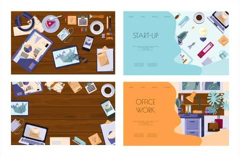 Flat vector banner template for office, business solutions, startup, time Stock Illustration