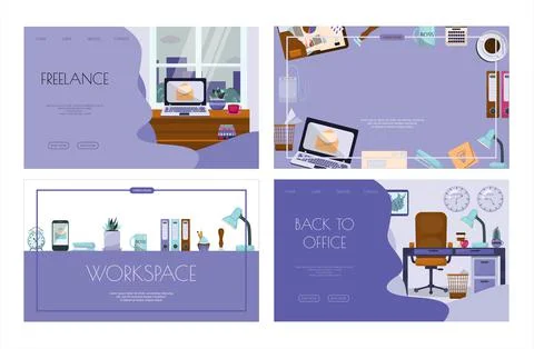 Flat vector banner template for office, business solutions, startup, time Stock Illustration